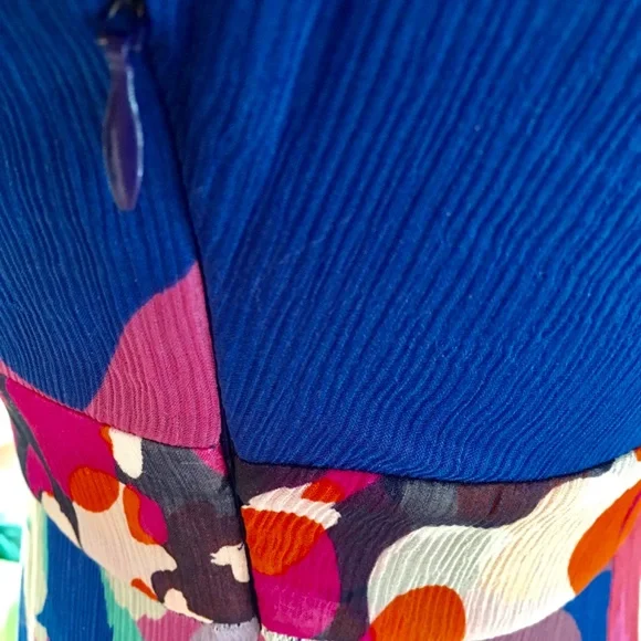 Diane Von Furstenberg Floral Vibrant Pink & Blue Printed Silk Chiffon Dress - Picture 8 of 10